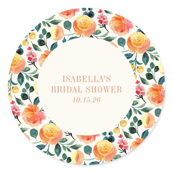 Spring Fall Orange Watercolor Flower  Classic Round Sticker