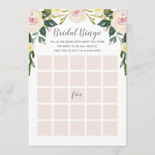 Spring Floral Blush Bridal Shower Bingo Game Invitations