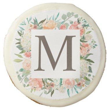 Spring Floral Blush Wedding Shower Monogram Sugar Cookie