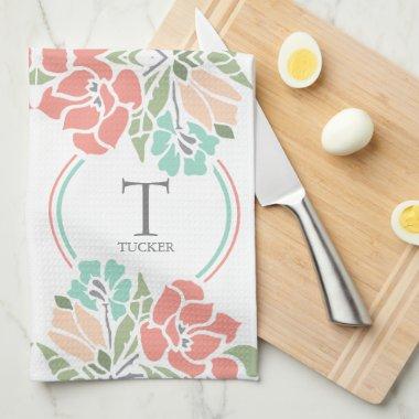 Spring Floral Family Monogram Kitchen or Kitchen Towel