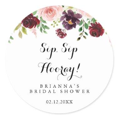 Spring Floral Sip Sip Hooray Bridal Shower Classic Round Sticker