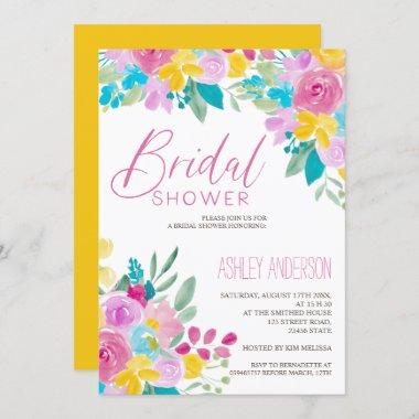 Spring floral watercolor bright cool Bridal shower Invitations