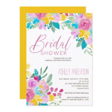 Spring floral watercolor bright cool Bridal shower Invitations