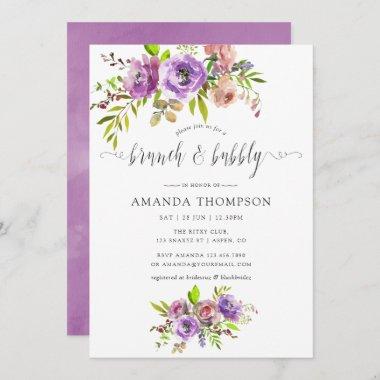 Spring Floral Watercolor Brunch and Bubbly Invitations