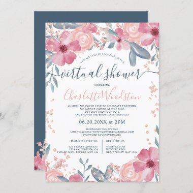 Spring floral watercolor script virtual shower Invitations