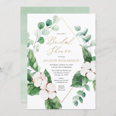 Spring floral white greenery gold elegant bridal Invitations