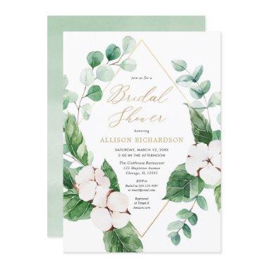 Spring floral white greenery gold elegant bridal Invitations