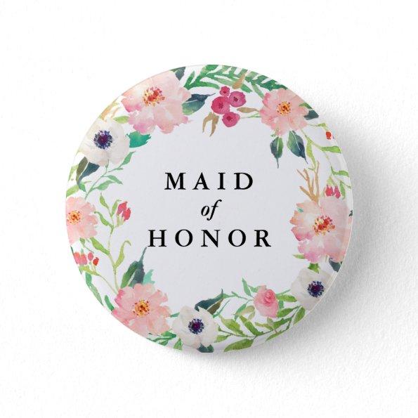 Spring Florals Maid of Honor Wedding Pinback Button