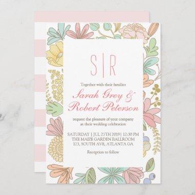 Spring Flowers Doodle Chic Wedding Invitations