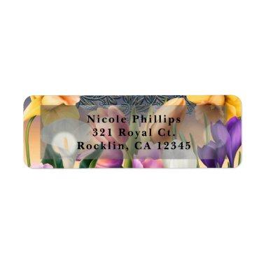 Spring Flowers Floral Elegant Chic Blue  Label
