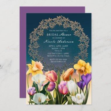 Spring Flowers Floral Frame Elegant Invitations
