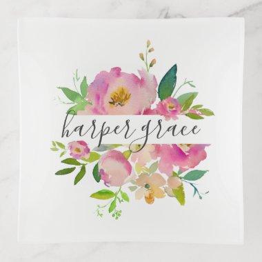Spring Garden Floral Monogram Trinket Tray