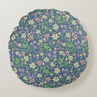 Spring Garden Mother's Day Daffodils Crocuses Round Pillow