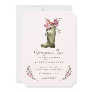 Spring Garden Pink Floral Rain Boot Bridal Shower Invitations