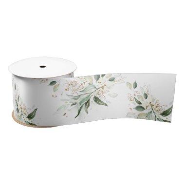 Spring Gold Greenery Foliage Elegant White Satin Ribbon