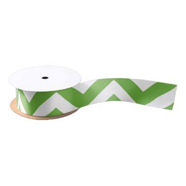 Spring Green & White Chevron Wedding Birthday Satin Ribbon