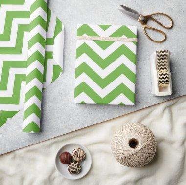 Spring Green & White Chevron Wedding Birthday Wrapping Paper