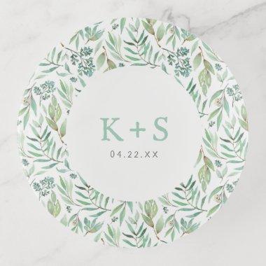 Spring Meadow Wedding Monogram and Date Trinket Tray