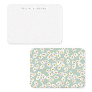 Spring Pastel Sage Blue Daisies Custom Name Note Invitations