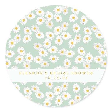 Spring Pastel Sage Daisies Bridal Shower Custom Classic Round Sticker