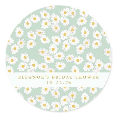 Spring Pastel Sage Daisies Bridal Shower Custom Classic Round Sticker