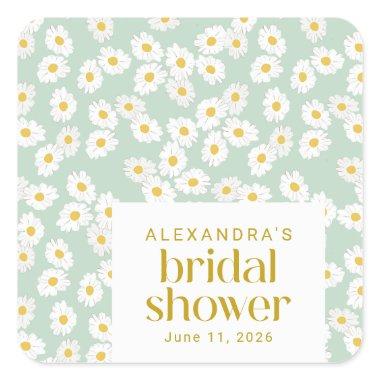 Spring Pastel Sage Daisies Bridal Shower Custom Square Sticker