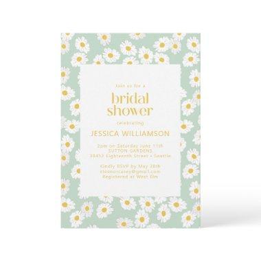 Spring Pastel Sage Green Daisies Bridal Shower Invitations