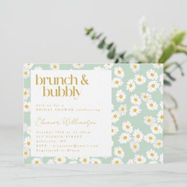 Spring Pastel Sage Green Daisies Brunch Bubbly Invitations