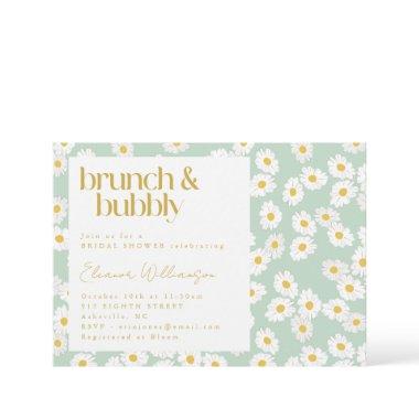 Spring Pastel Sage Green Daisies Brunch Bubbly Invitations