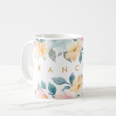 Spring Pastels Floral Watercolor Add Your Name Coffee Mug