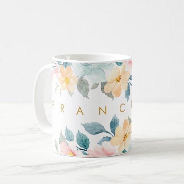 Spring Pastels Floral Watercolor Add Your Name Coffee Mug