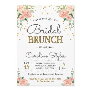 Spring Peony Gold Glitter Elegant Bridal Brunch Invitations