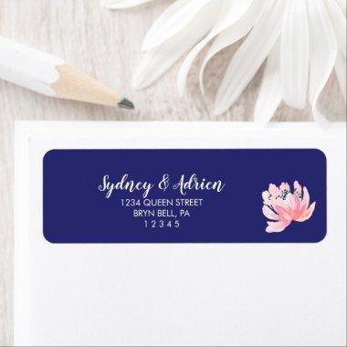 Spring Peony Navy Wedding Invite Return Address Label