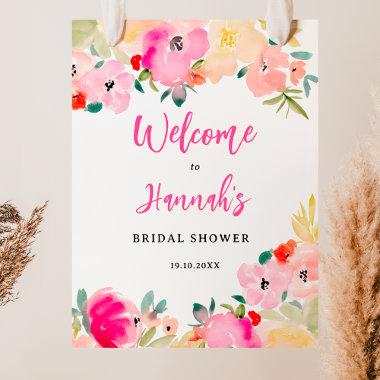Spring pink boho chic garden floral bridal welcome poster