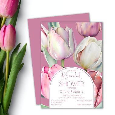 Spring pink white tulips Bridal shower Invitations