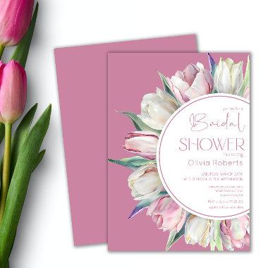 Spring pink white tulips Bridal shower Invitations