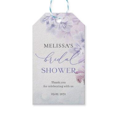 Spring purple flowers dusty blue Bridal Shower Gift Tags
