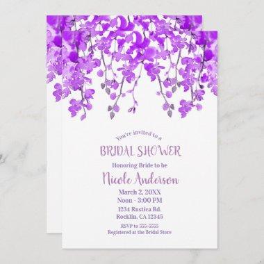 Spring Purple Orchid Branches Floral Bridal Shower Invitations