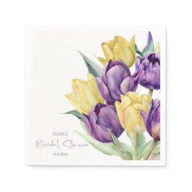 Spring purple yellow tulips Bridal shower Napkins