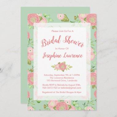Spring Ranunculus Mint Bridal Shower Invitations