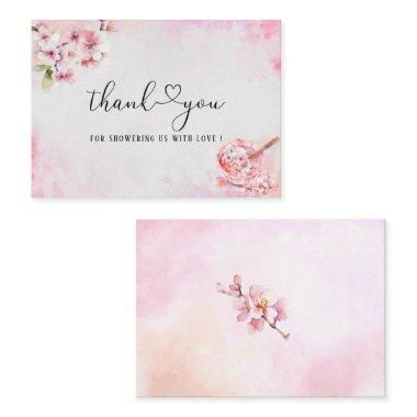 Spring Sakura Flowers and Dessert Watercolor thank Note