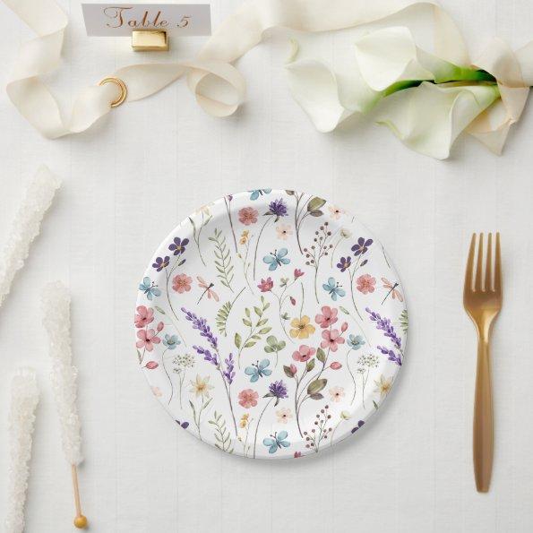Spring Summer Floral Wildflowers Bridal Shower Paper Plates