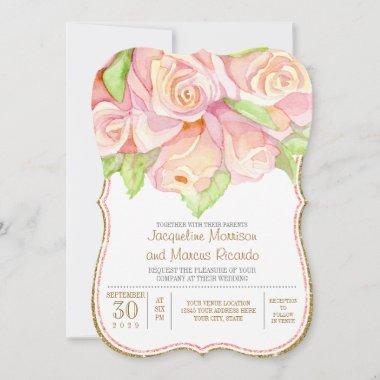 Spring Summer Wedding Watercolor Rose Bouquet Invitations