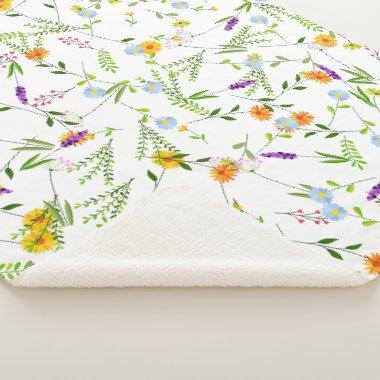 Spring Summer Wild flowers Sherpa Blanket