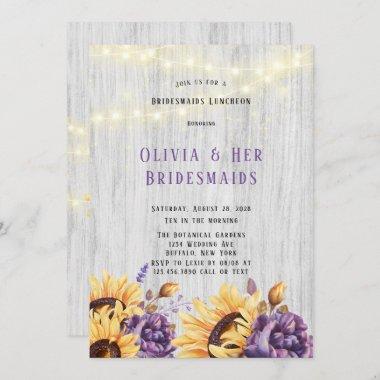 Spring Sunflower Purple Peony Bridesmaids Luncheon Invitations