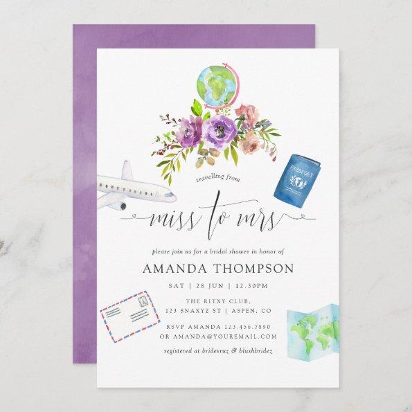 Spring Traveling From Miss To Mrs Bridal Shower Invitations