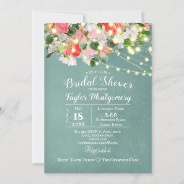 Spring Tulips & Roses | Teal Bridal Shower Invitations