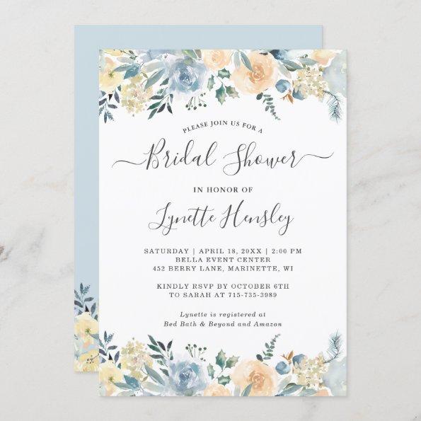 Spring Vanilla Blue Floral Bridal Shower Invitations