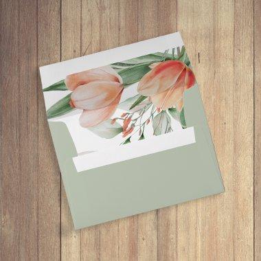 Spring Watercolor Peachy Floral  Envelope