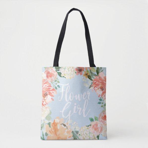 Spring Wedding Peach Watercolor Floral Flower Girl Tote Bag